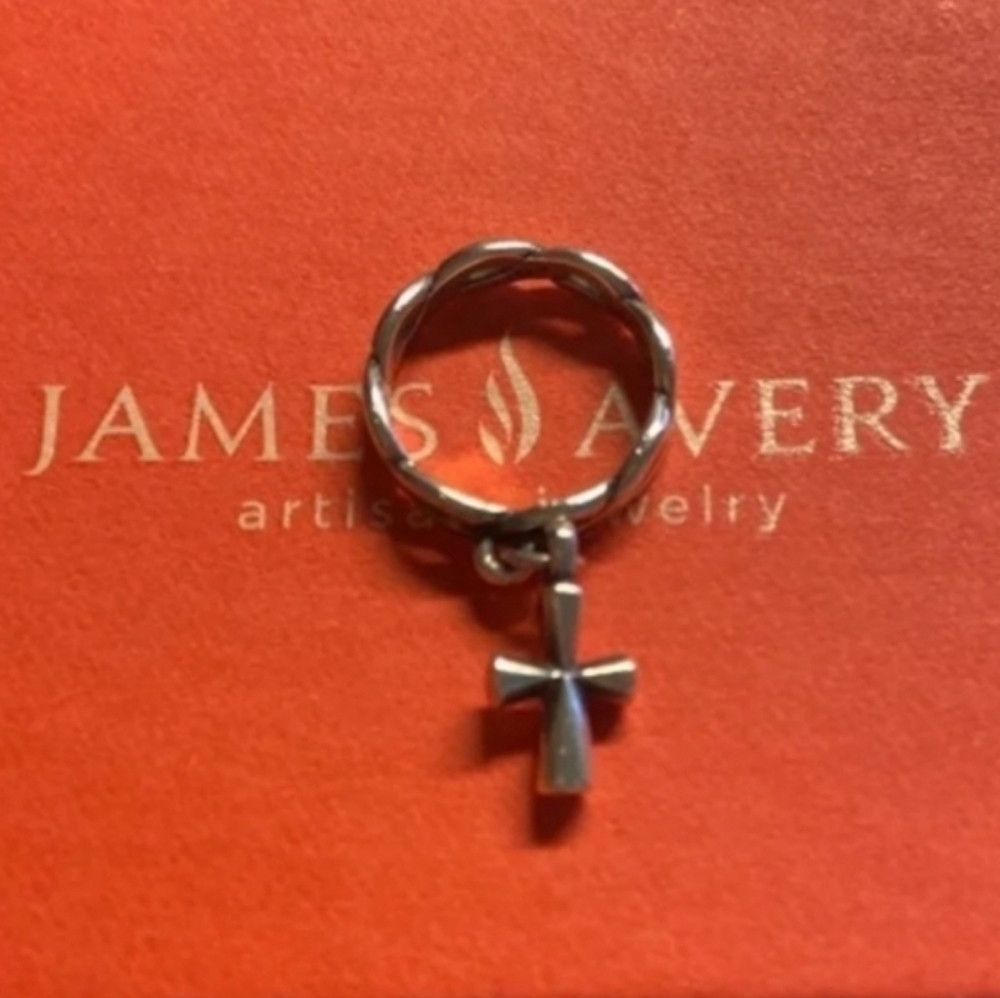 James Avery RARE & RETIRED Braided Band dangle Ring with a St. Teresa Cross